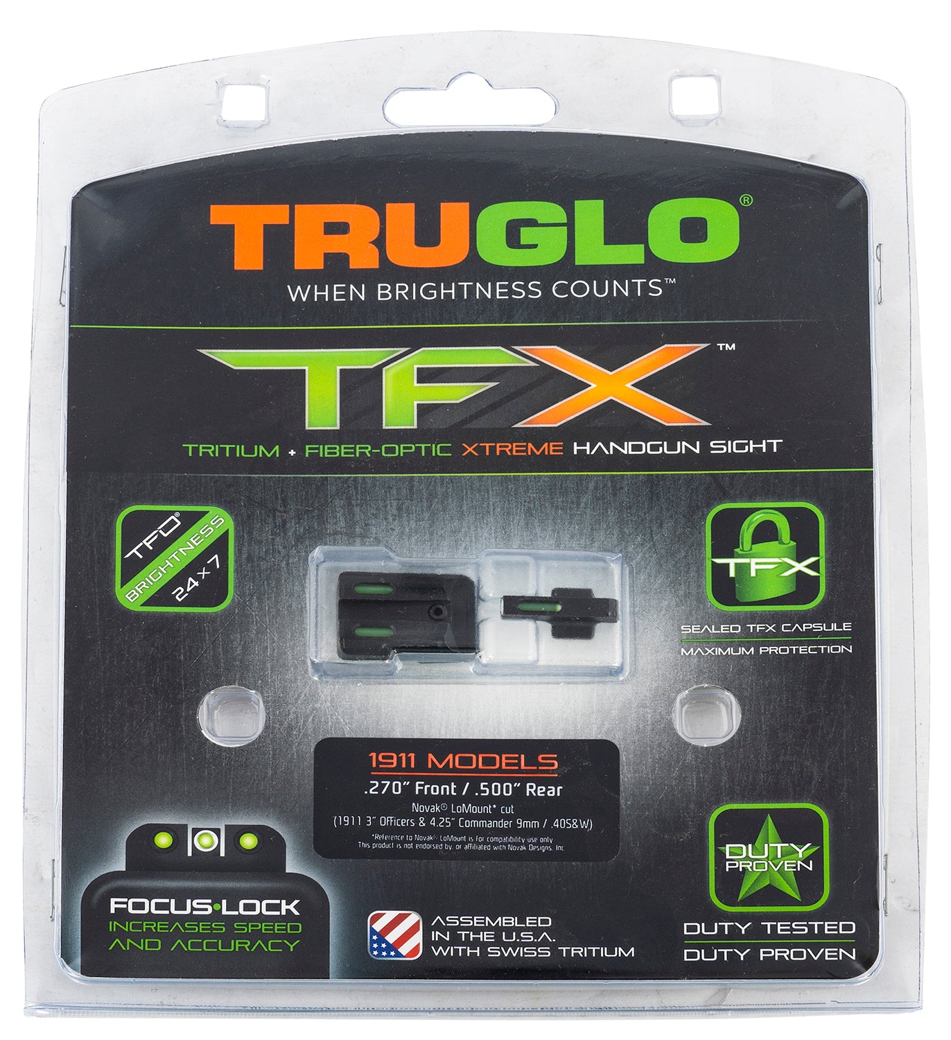 TruGlo TGTG13NV4A TFX Black | Green Tritium & Fiber Optic White Outline Front Sight Green Tritium & Fiber Optic Rear Sight