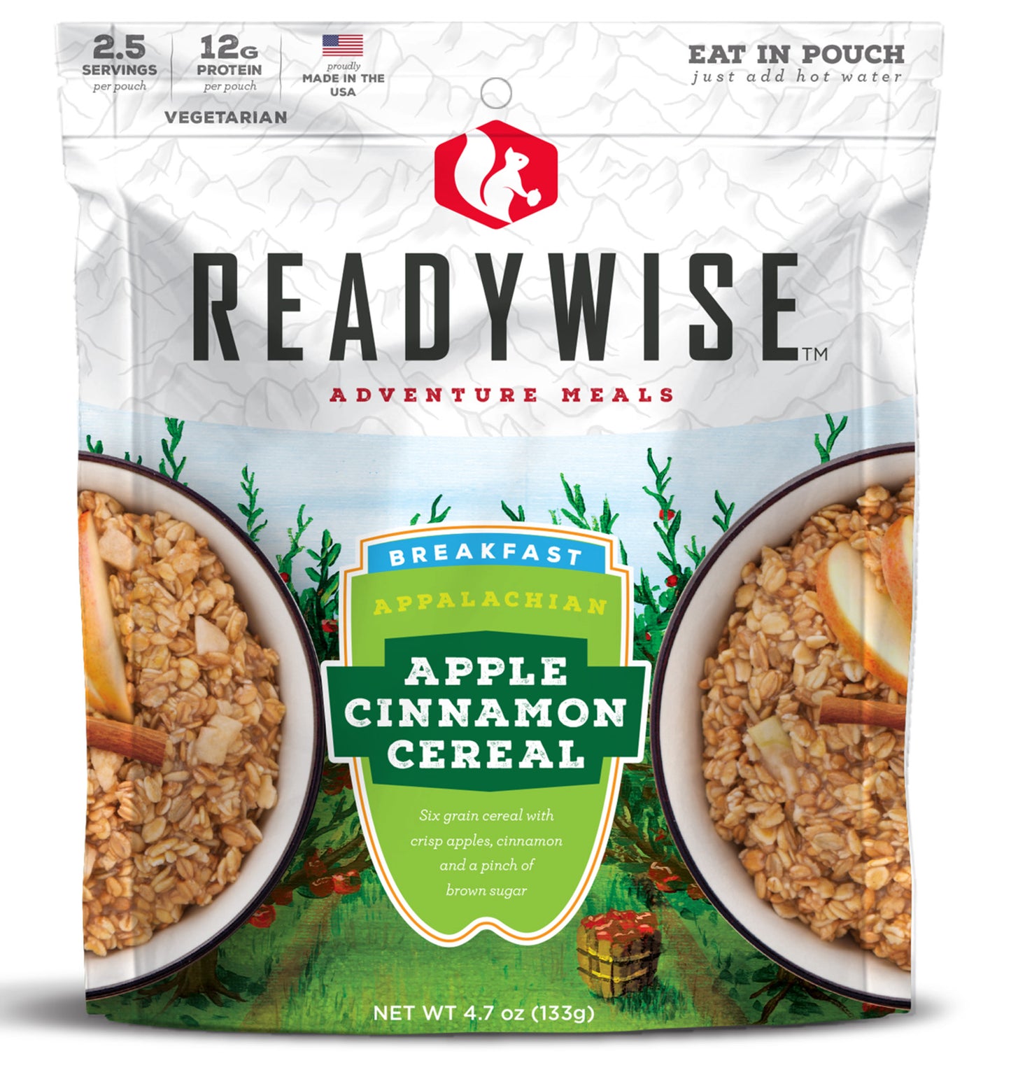 ReadyWise RW05008 Outdoor Food Kit Appalachian Apple Cinnamon Cereal Breakfast Entree 2.5 Servings In A Resealable Pouch, 6 Per Pack