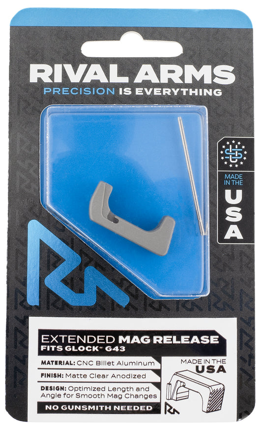 Rival Arms RA72G003D Magazine Release Extended Silver Aluminum For Glock 43