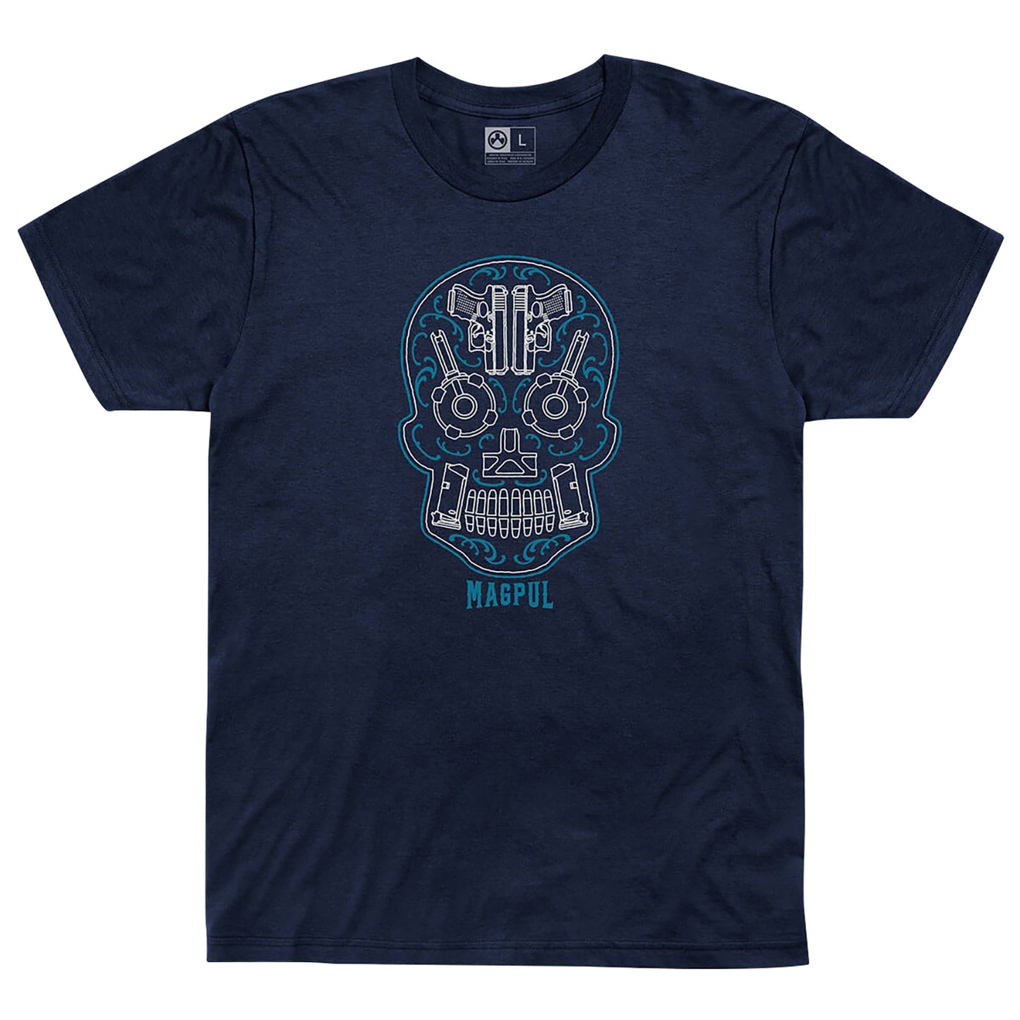 Magpul MAG1217411S Sugar Skull Navy Heather Cotton/Polyester Short Sleeve Small