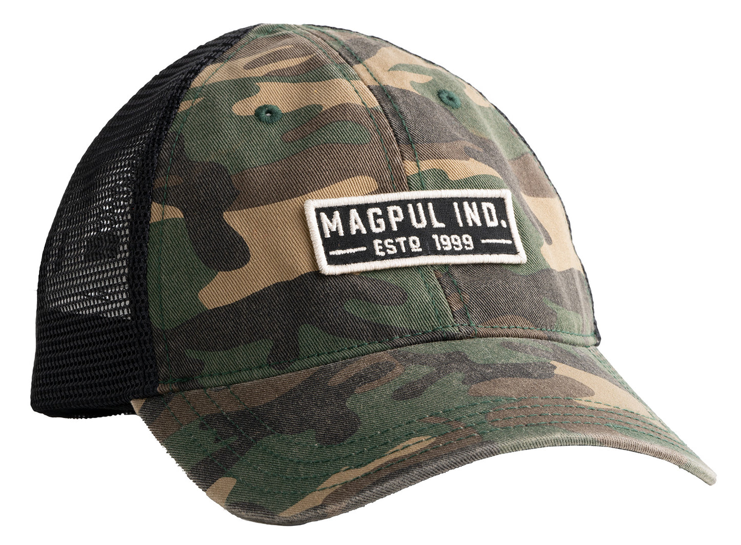 Magpul MAG1260-964 Established Garment Trucker Hat Woodland Camo Adjustable Snapback OSFA Embroidered Patch