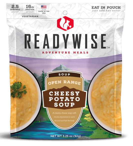 ReadyWise RW05010 Outdoor Food Kit Open Range Cheesy Potato Soup 2.5 Servings In A Resealable Pouch, 6 Per Case