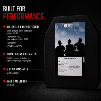 Level IV (Green Tip) 5.6 lbs. Stand Alone Ballistic Plate