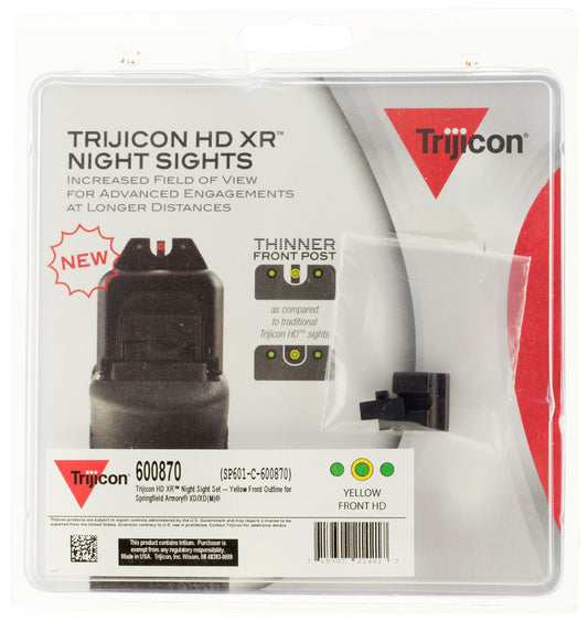 Trijicon 600870 HD XR Night Sights- Springfield XD, XD-M, XD-Mod.2 Black | Green Tritium Yellow Outline Front Sight Green Tritium Black Outline Rear Sight