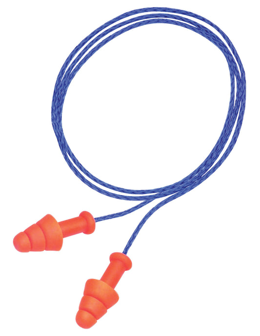 Howard Leight R01520 Corded Ear Plugs Smart Fit Foam 25 DB Behind The Neck Orange Ear Buds With Blue Cord Adult 2 Pair