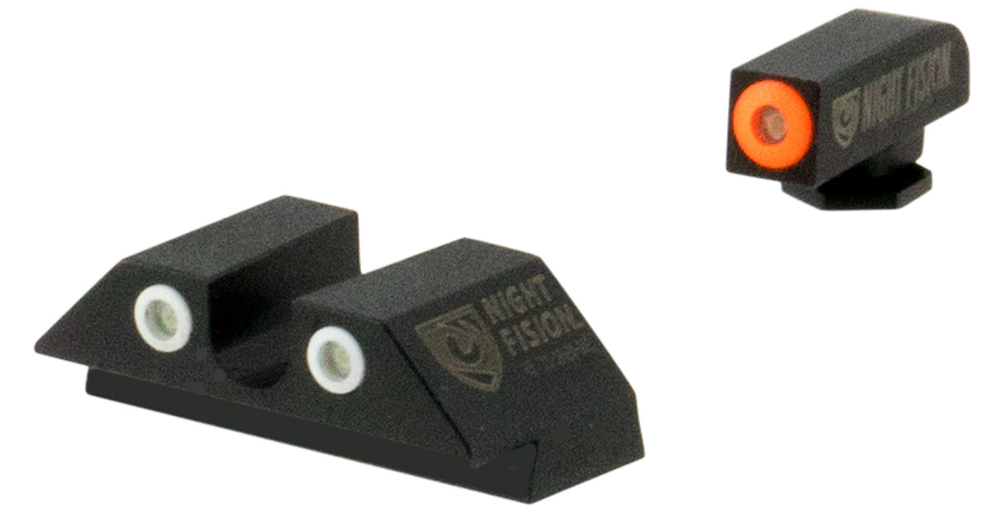 Night Fision GLK001007OGZ Tritium Night Sights For Glock Black | Green Tritium Orange Ring Front Sight Green Tritium White Ring Rear Sight