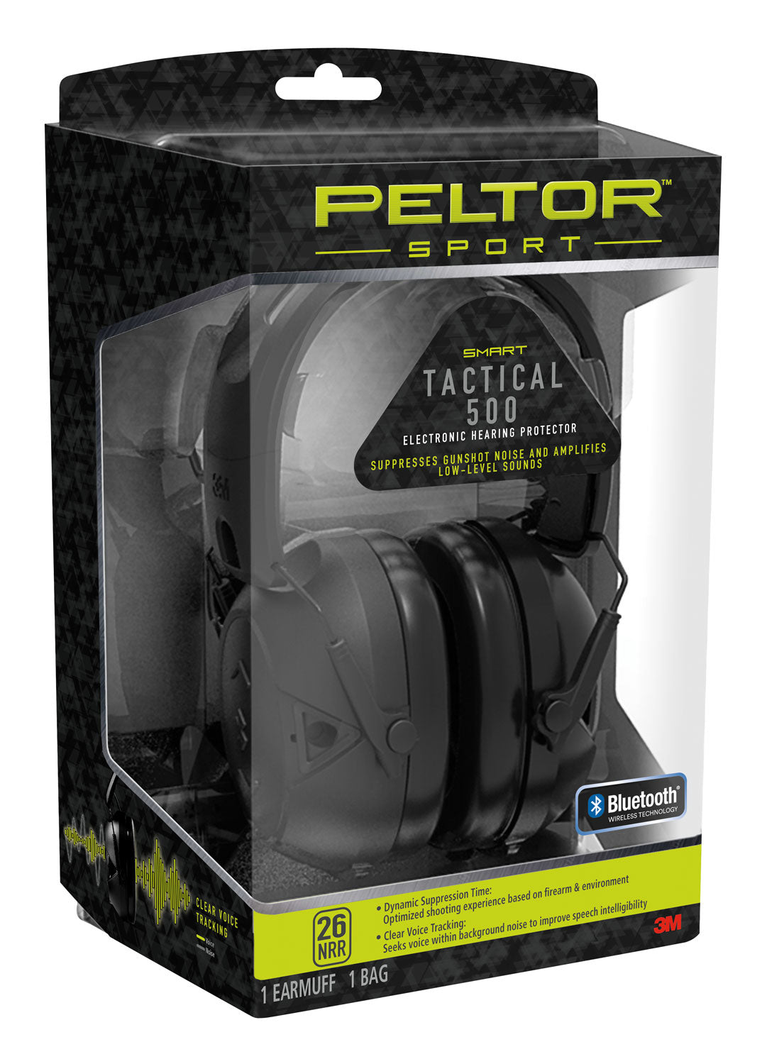 Peltor TAC500OTH Sport Tactical 500 Polymer 26 DB Over The Head Black Adult 1 Pair