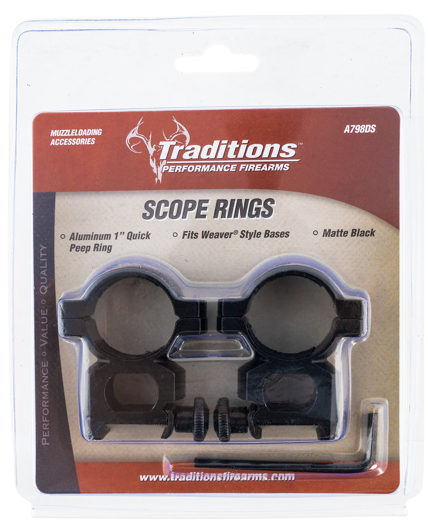 Traditions A798DS Scope Rings, 1" Quick Peep, Matte