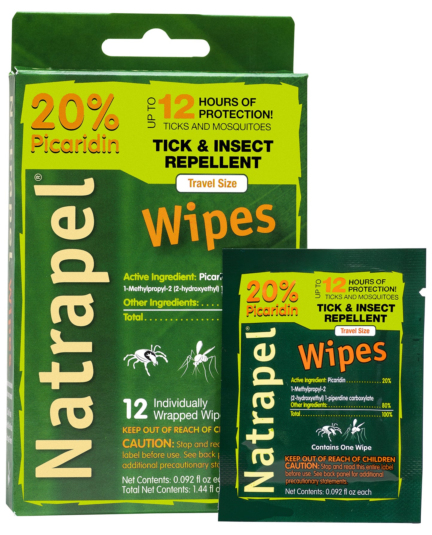 Natrapel 00066095 Repellent Wipes Repels Ticks & Biting Insects Effective Up To 12 Hrs 12 Per Box