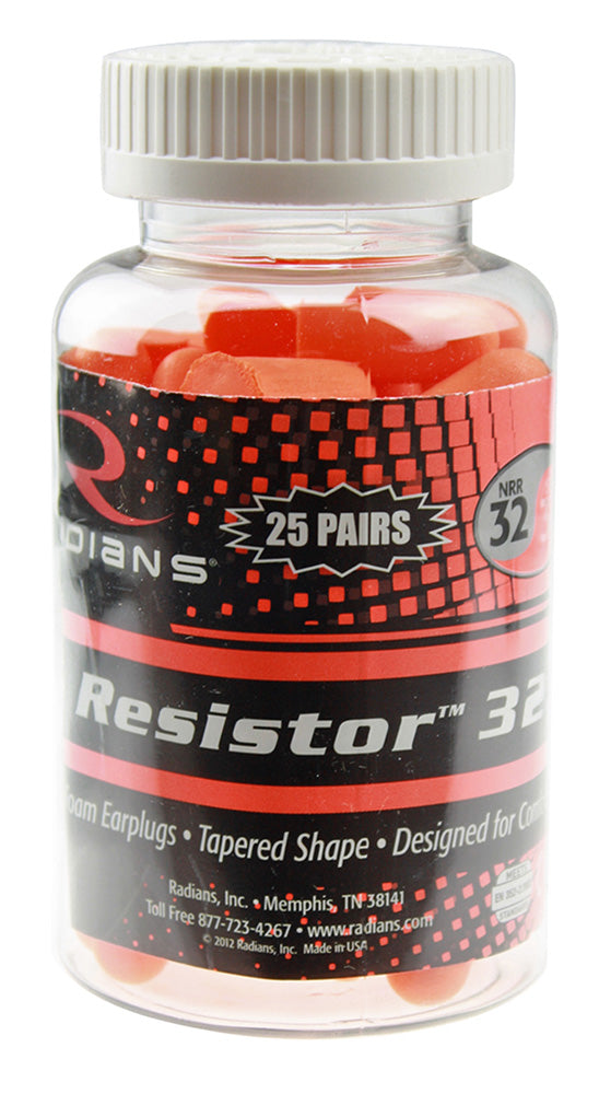 Radians FP70RD25 Resistor Earplugs Foam 32 DB In The Ear Orange Adult 25 Pair