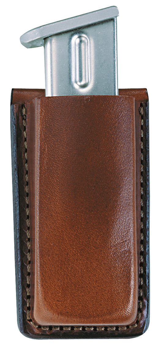 Bianchi 10734 Open Top Mag Pouch Single Tan Leather Belt Clip Compatible W/ 9mm/10mm/40/45 Belts 1.75" Wide