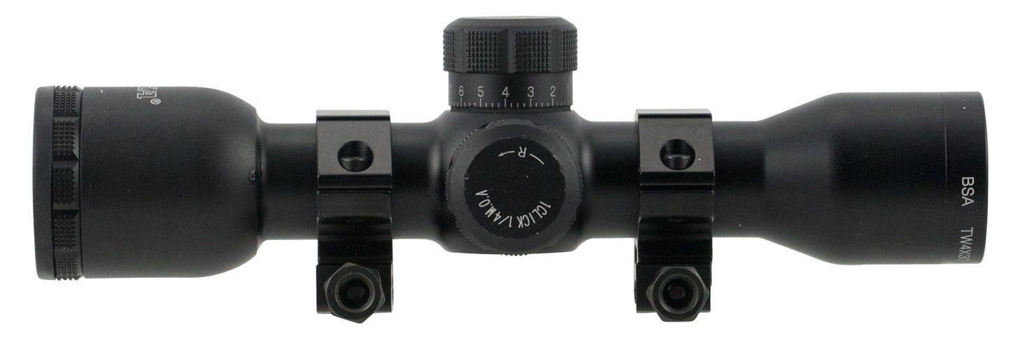 BSA TW4X30 Tactical Weapon Black Matte 4x 30mm 1" Tube Mil-Dot Reticle Features AR & SKS Mounts & Rings