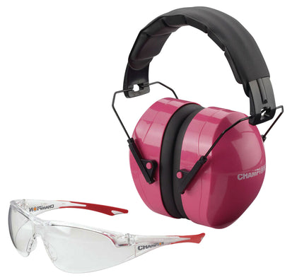 Champion Targets 40624 Eyes & Ears Combo 26 DB Over The Head Passive Muff & Shooting Glasses Pink/Black