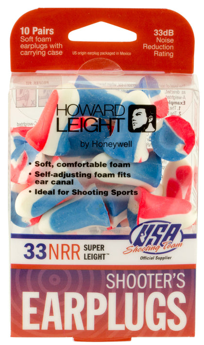 Howard Leight R01891 USA Shooters Earplugs Foam 33 DB In The Ear Red/White/Blue Adult 10 Pair