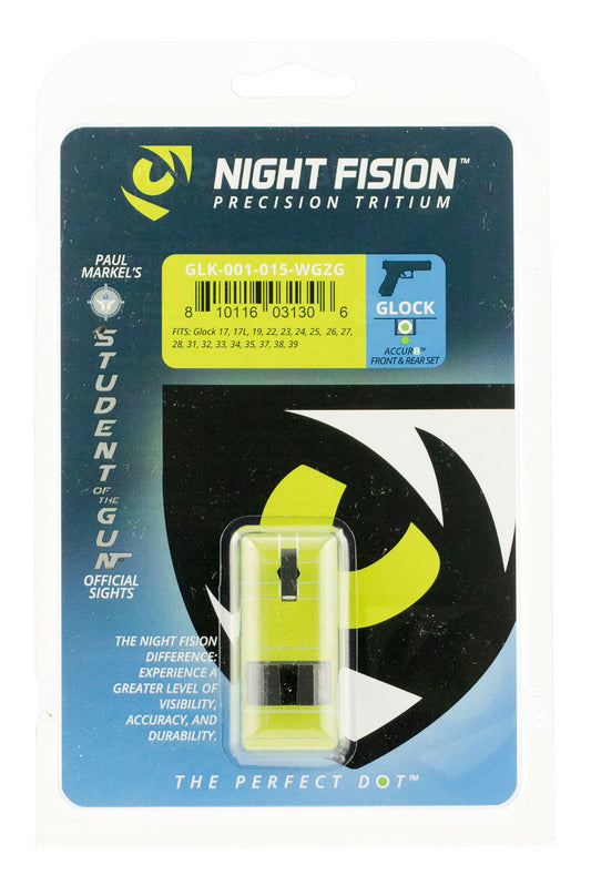 Night Fision GLK001015OGZ Student Of The Gun Accur8 For Glock Black | Green Tritium Orange Ring Front Sight Green Tritium Black Ring Rear Sight