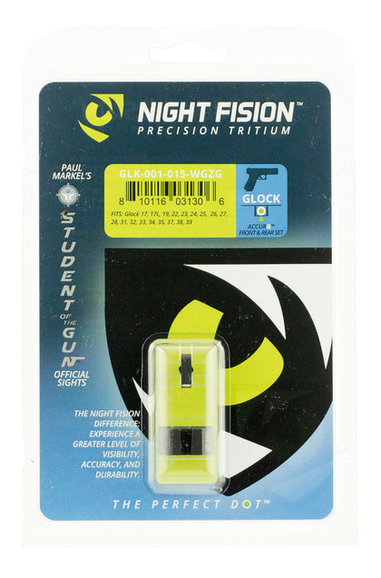Night Fision GLK001015WGZ Student Of The Gun Accur8 For Glock Black | Green Tritium White Ring Front Sight Green Tritium Black Ring Rear Sight Set